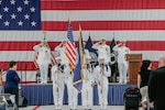 250828-N-NO841-1001
VIRGINIA BEACH, Virginia (Aug. 28, 2025) – Sailors assigned to the commander, Undersea Surveillance (CUS) color guard present colors during a change of command ceremony for CUS held at the Center for Naval Aviation Technical Training Unit in Virginia Beach, Virginia, Aug. 28, 2025. During the ceremony, Capt. Steven Lawrence, from Bridgeport, Pennsylvania, relieved Capt. Stephany Moore, from Caledonia, New York as commander of CUS. CUS provides global maritime acoustic surveillance and timely, accurate anti-submarine warfare (ASW) reporting using persistent, long-range, fixed and mobile systems. (U.S. Navy photo by Yeoman 1st Class Nikolas Cantu)