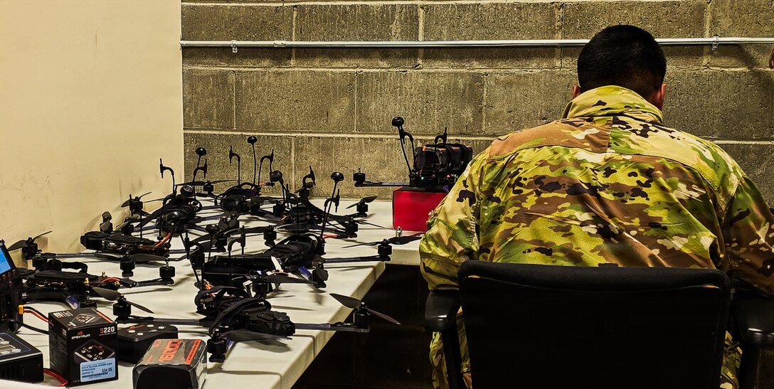 A Soldier assigned to the 11th Airborne Division assembles and prepares unmanned aerial systems during a multi week drone training course in Alaska, Jan. 14, 2026.