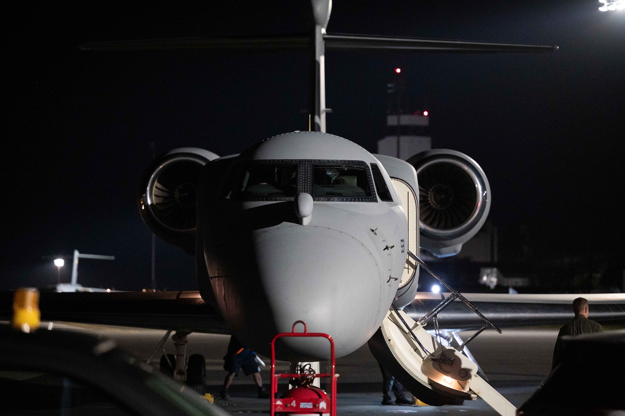 A U.S. Air Force EA-37B Compass Call completes a flight across the Pacific, at Joint Base Pearl Harbor-Hickam, Hawaii, Sept. 29, 2025. The adaptable open systems architecture ensures the EA-37B will remain effective against evolving electromagnetic threats, providing long-term value for defense investment. (U.S. Air Force photo by Senior Airman Mark Sulaica)
