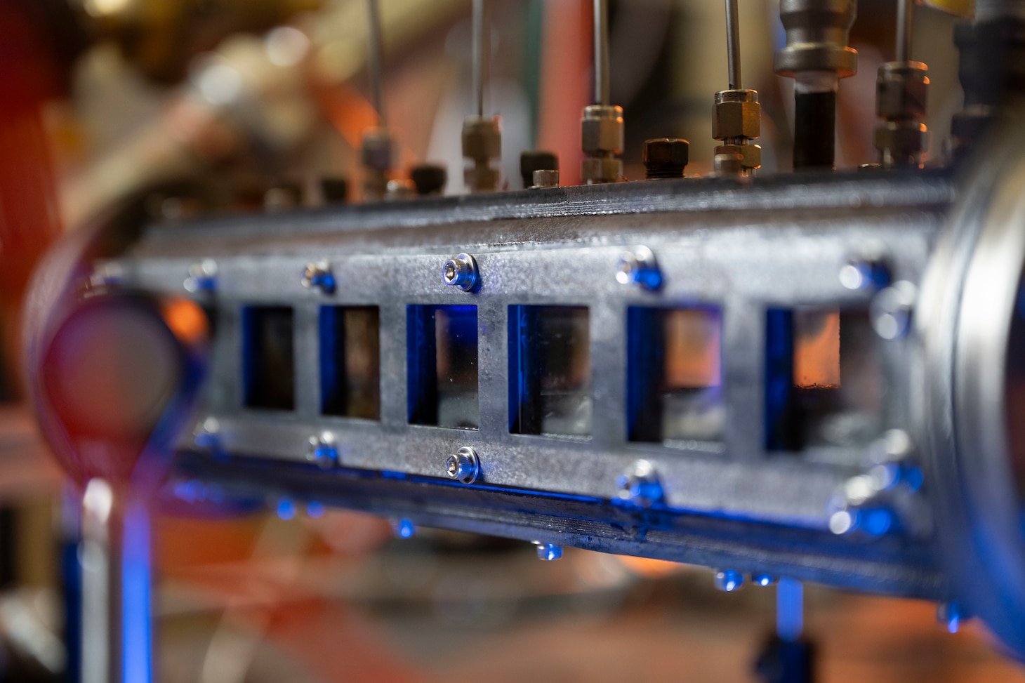 Featured is an optically-accessible solid-fuel slab burner combustion chamber at the U.S. Naval Research Laboratory’s (NRL) Combustion Lab in Chesapeake Beach, Maryland, Jan. 15, 2026. Researchers and engineers at NRL use an optically-accessible solid-fuel slab burner to perform combustion experiments at conditions relevant to solid-fuel ramjet flight. (U.S. Navy photo by Jonathan Sunderman)