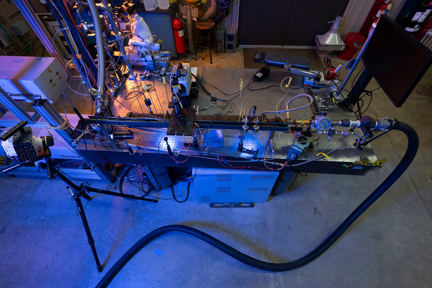 Featured is an optically-accessible solid-fuel slab burner at the U.S. Naval Research Laboratory’s (NRL) Combustion Lab in Chesapeake Beach, Maryland, Jan. 15, 2026. Researchers and engineers at NRL use an optically-accessible solid-fuel slab burner to perform combustion experiments at conditions relevant to solid-fuel ramjet flight. (U.S. Navy photo by Jonathan Sunderman)