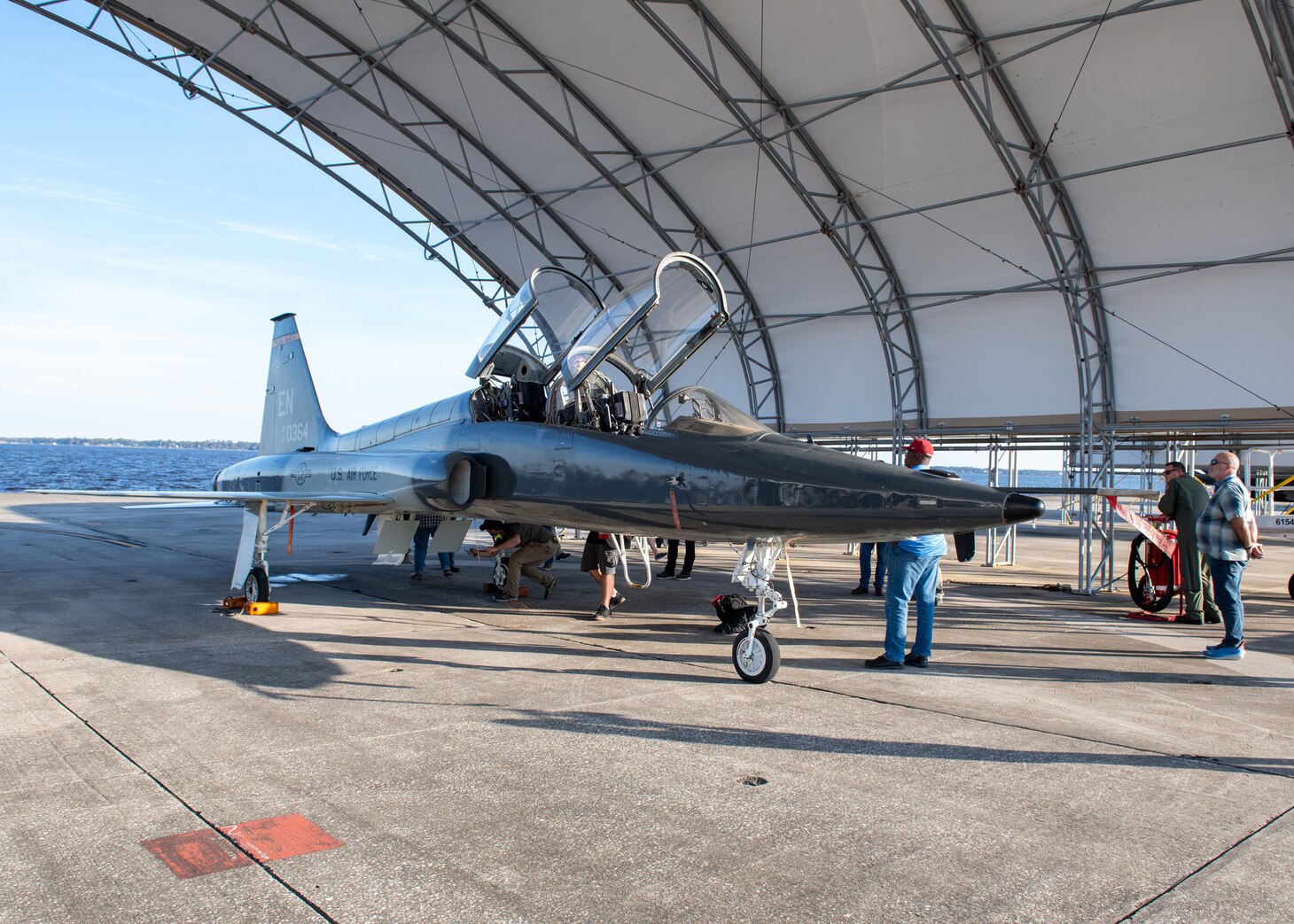 251124-N-DG679-2040 

JACKSONVILLE, Fla. (Nov. 24, 2025) – An Air Force T-38 Talon arrives at Fleet Readiness Center Southeast (FRCSE). This is FRCSE’s first T-38, which will undergo overhaul and repair as part of the Talon Repair, Inspection, and Maintenance program (TRIM). The TRIM program is an Air Force repair initiative that involves inspecting and replacing key structural components across the entire T-38 fleet, with the goal of extending the operational life of the aircraft by five to 10 years. (U.S. Navy photo by Toiete Jackson)