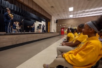 Students listen as The U.S. Air Force Band’s District Brass plays for Gwynn Park Middle School, Brandywine, Md., Jan. 15, 2026. Students wrote reflections after listening, frequently noting they were inspired to practice more. (U.S. Air Force photo by Staff Sgt. Jordan Powell)