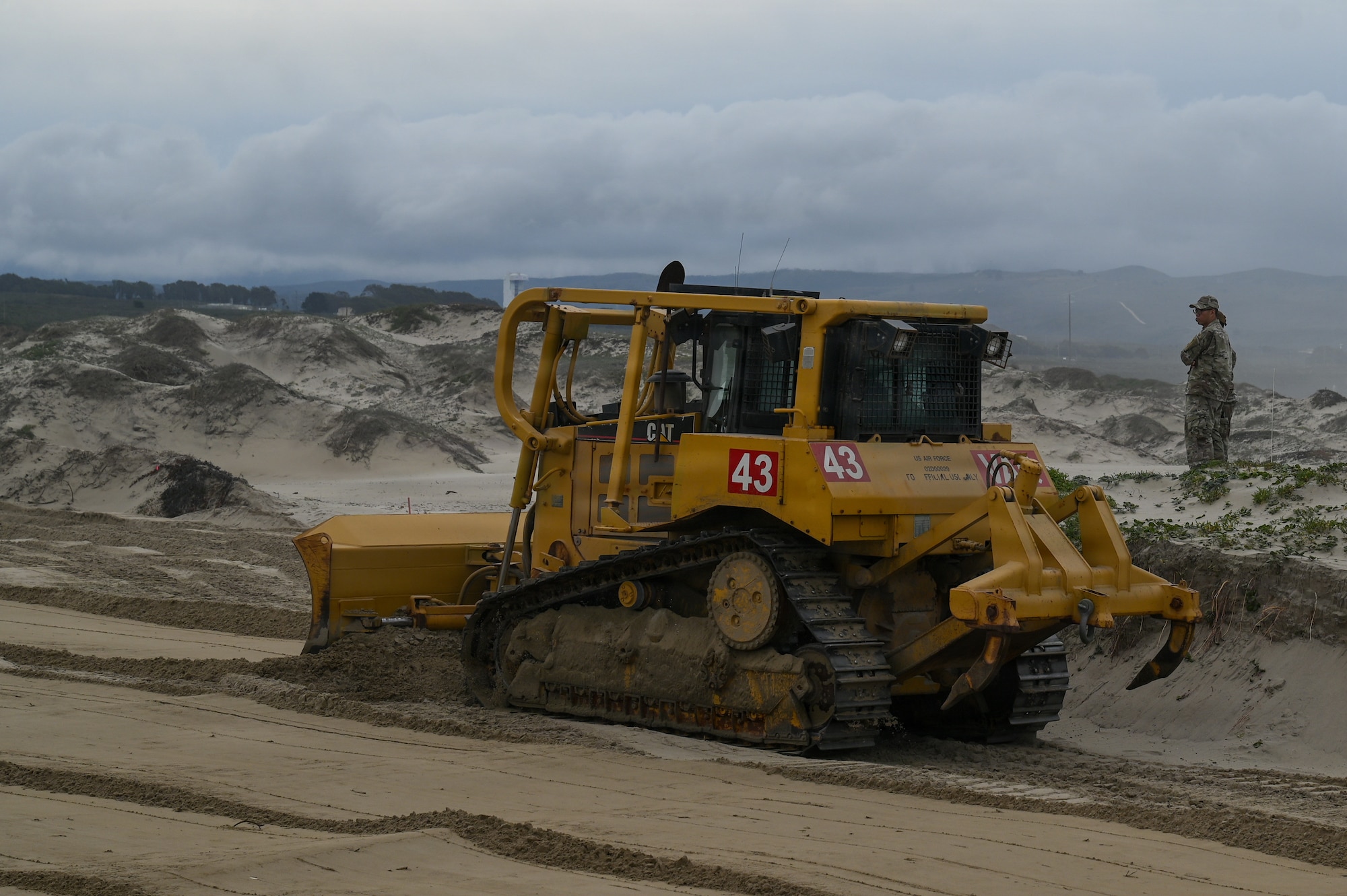Vandenberg’s 30th Civil Engineer Squadron works on dune treatment operations during an ongoing dune restoration project at Vandenberg Space Force Base.