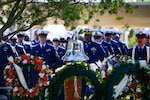 Coast Guard members from Sector St. Petersburg stand in formation at the memorial of the USCGC Blackthorn in St. Petersburg, Florida on Jan. 28, 2026. The USCGC Blackthorn collided with the motor vessel Capricorn approximately at 8:20 p.m. on January 28, 1980. (U.S. Coast Guard photo by Petty Officer 2nd Class Ilian Borrero-Aguirre)