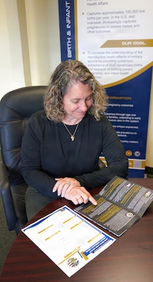 SAN DIEGO (March 5, 2024) Dr. Ava Marie S. Conlin, principal investigator of the Department of Defense (DoD)'s Birth and Infant Health Research (BIHR) Program reflects on recent findings. The BIHR program conducts one of the nation’s largest and longest-running surveillance efforts focused on infant health outcomes among military families. Established in 1998, BIHR has collected data from nearly three million births over 28 years, creating a comprehensive picture of infant health across generations of military families. These long-term data allow researchers to track trends over time, identify emerging concerns, inform healthcare policy, and strengthen confidence in the safety and quality of care for warfighters and their beneficiaries. Naval Health Research Center, part of Navy Medicine Research & Development, supports Navy, Marine Corps and joint U.S. warfighter health readiness and lethality with research and development that delivers high-value, high-impact solutions to the health and readiness challenges U.S. military population faces on the battlefield, at-sea, home and abroad. (U.S. Navy photo by Danielle Cazarez/released)