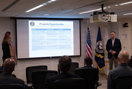 260123-N-CH185-1003 (Jan. 23, 2026) FALLS CHURCH, Va. Genevieve Landers, the program support specialist for the Navy Medicine Civilian Corps at the U.S. Navy Bureau of Medicine and Surgery, speaks during a town hall at Defense Health Headquarters, Jan. 23. With a community of more than 2,000 civilian employees in over 119 different occupations across the globe, the Navy Medicine Civilian Corps play a critical and foundational role in helping the Department of the Navy meet its mission and support our warfighters. (U.S. Navy photo by Kaylon Chladek)