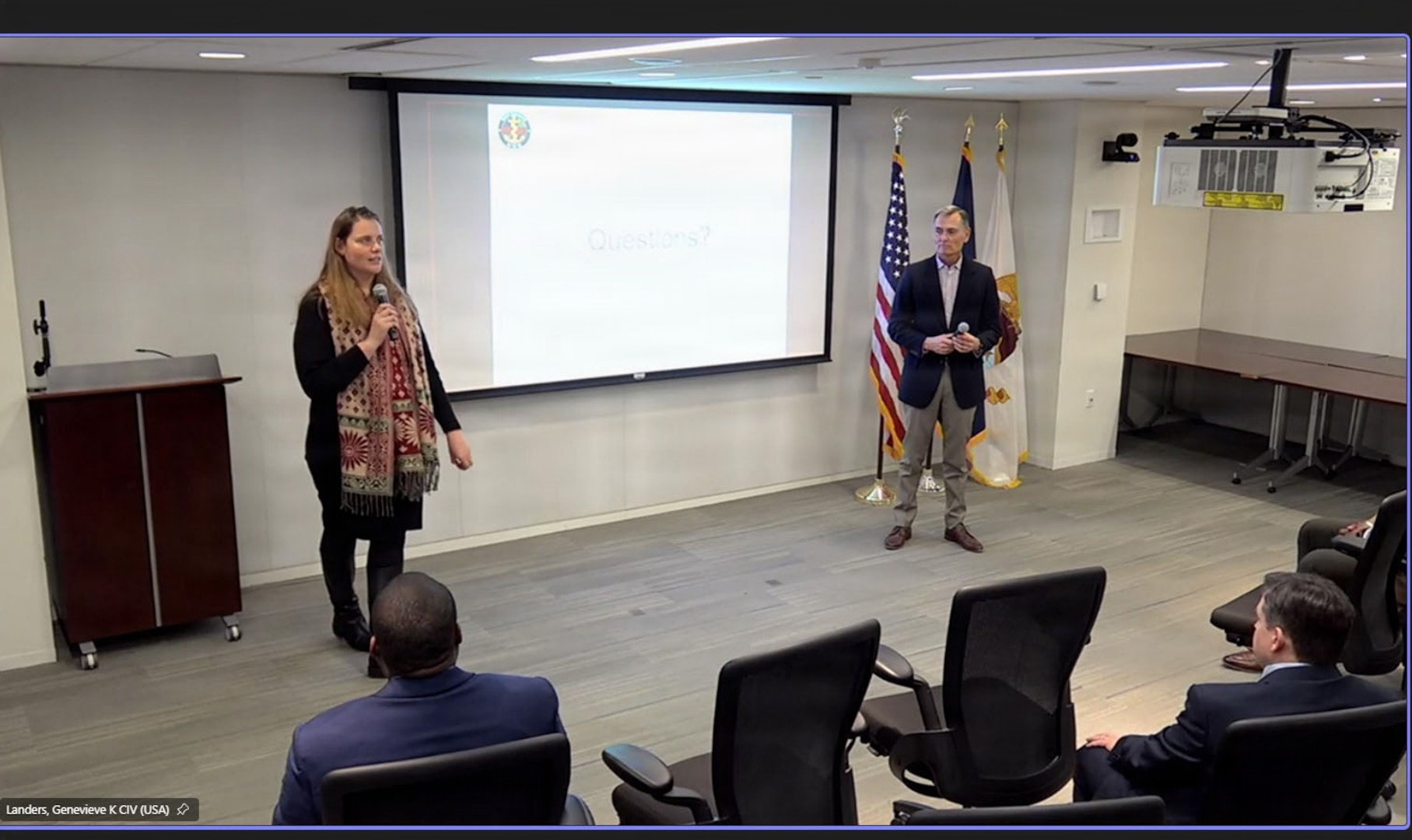 260123-N-MS174-1003 (Jan. 23, 2026) FALLS CHURCH, Va. Genevieve Landers, the program support specialist for the Navy Medicine Civilian Corps at the U.S. Navy Bureau of Medicine and Surgery, speaks during a town hall at Defense Health Headquarters, Jan. 23. With a community of more than 2,000 civilian employees in over 119 different occupations across the globe, the Navy Medicine Civilian Corps play a critical and foundational role in helping the Department of the Navy meet its mission and support our warfighters. (U.S. Navy screenshot by Bobbie A. Camp)