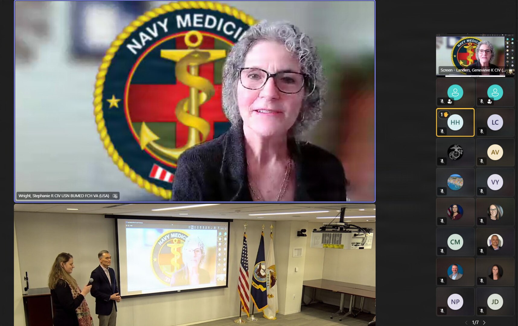 260123-N-MS174-1002 (Jan. 23, 2026) FALLS CHURCH, Va.  Stephanie Wright, director, Civilian Human Resources and deputy director, Civilian Corps at the U.S. Navy Bureau of Medicine and Surgery, speaks during a town hall at Defense Health Headquarters, Jan. 23. With a community of more than 2,000 civilian employees in over 119 different occupations across the globe, the Navy Medicine Civilian Corps play a critical and foundational role in helping the Department of the Navy meet its mission and support our warfighters. (U.S. Navy screenshot by Bobbie A. Camp)