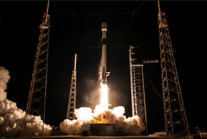 A SpaceX Falcon 9 rocket lifted off Jan. 27, 2026 at 11:53 p.m. EST (8:53 p.m. PST) from Space Launch Complex 40 (SLC-40), Cape Canaveral Space Force Station, Florida, carrying the Lockheed Martin-built Global Positioning System (GPS) III-9 SV09 satellite into Earth orbit for the U.S. Space Force. The GPS satellite is named in honor of NASA astronaut Col. Ellison Onizuka, an accomplished U.S. Air Force flight test engineer, science and technology leader and astronaut from Kealakekua, Hawai’i who flew on the STS-51C space shuttle Discovery mission before perishing in the Jan. 28, 1986, space shuttle Challenger disaster 40 years ago. (Photo credit: SpaceX)