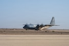 A U.S. Air Force C-130J Super Hercules aircraft assigned to the 61st Expeditionary Aircraft Maintenance Squadron lands during a readiness and dispersal exercise in the U.S. Central Command area of responsibility, Jan. 27, 2026. The exercise was designed to strengthen Ninth Air Force’s (Air Force Central) ability to disperse combat airpower throughout the U.S. Central Command area of responsibility, adding strategic ambiguity to adversary decision-making. (U.S. Air Force photo by Staff Sgt. Nathan Wingate)