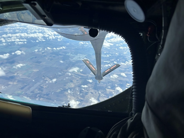 The refueling arm is prepped for an aerial refueling.