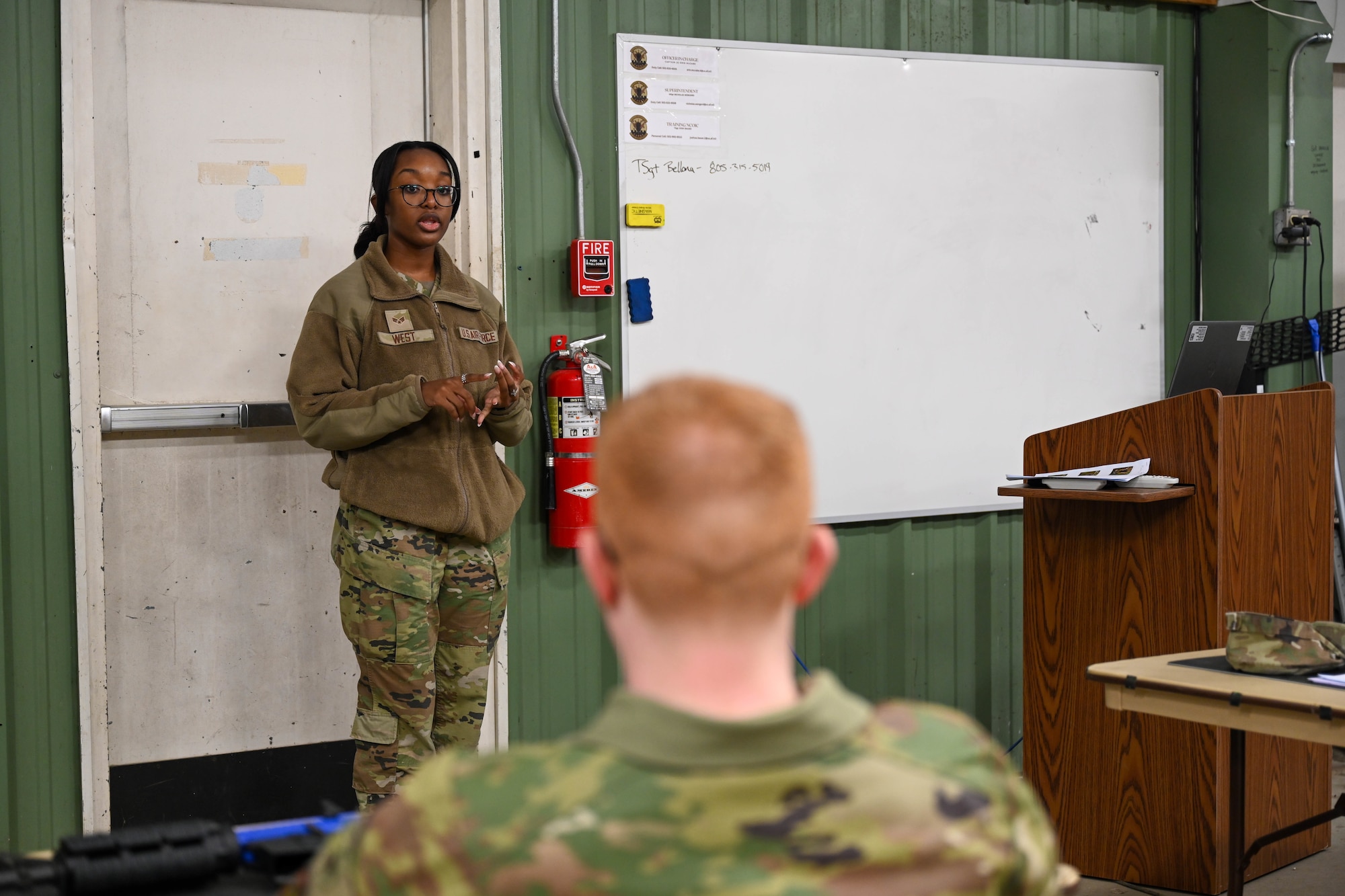 A person teaches a class.