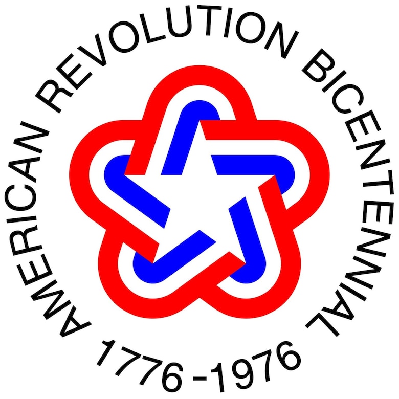 A red, white and blue star graphic with the words, “American Revolution Bicentennial” encircling it.