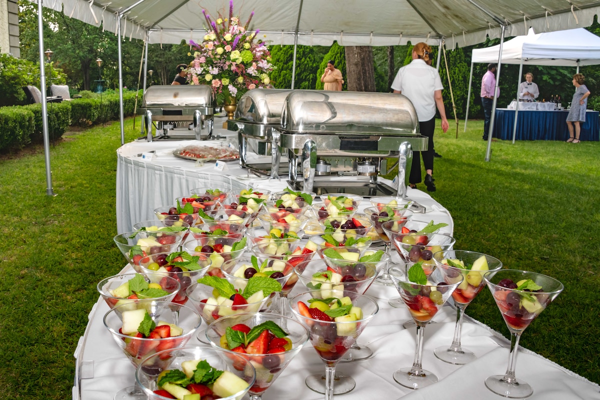 The Curry House was the historical venue for the 68th National Security Forum Garden Party. Lieutenant General Andrea D. Tullos, Commander and President of Air University, Maxwell Air Force Base, warmly greeted¬¬ attendees and invited open conversations amongst guest after providing insight into the history of the Curry House. Attendees were enveloped with vibrant floral décor to match the high spirited aura between the meeting of the minds as they conversed over an exquisite buffet and beverages. (U.S. Air Force photo by Sean Ross)