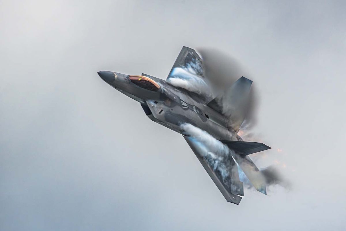 On May 8, 2024, Maxwell Air Force Base in Alabama hosted a flight demonstration for the National Security Forum. Attendees had the opportunity to witness the Static Displays and  F-22 Raptor performing aerial acrobatics, showcasing its capabilities. The event highlighted the advanced technology and skills .(U.S. Air Force photo by  Darius Hutton )