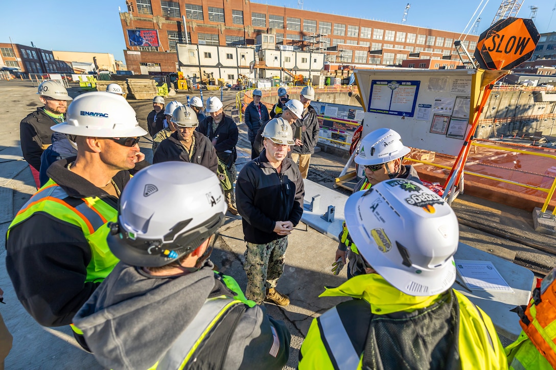 Adm. John Kilby, vice chief of naval operations, is briefed on Dry Dock 4 upgrades, Sept. 23, 2026, at Puget Sound Naval Shipyard & Intermediate Maintenance Facility in Bremerton, Washington. (U.S. Navy photo by Jeb Fach)