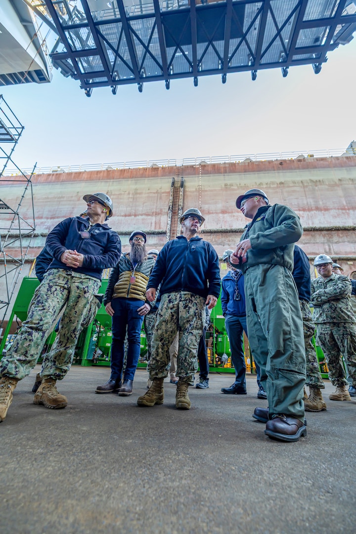 Adm. John Kilby, vice chief of naval operations, tours Dry Dock 6, Jan. 23, 2026, at Puget Sound Naval Shipyard & Intermediate Maintenance Facility in Bremerton, Washington.