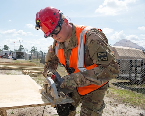 GEORGIA GARRISON TRAINING CENTER, Fort Stewart, Ga., March 27, 2017 - Sergeant William Rivers, a Georgia Guardsman with the Swainsboro-based 810th Engineer Company builds shoring to secure structurally unstable walls and ceilings during an emergency response scenario at Fort Stewart, Ga.

Georgia Army National Guard photo by Sgt.1st Class Jerry Saslav / Released