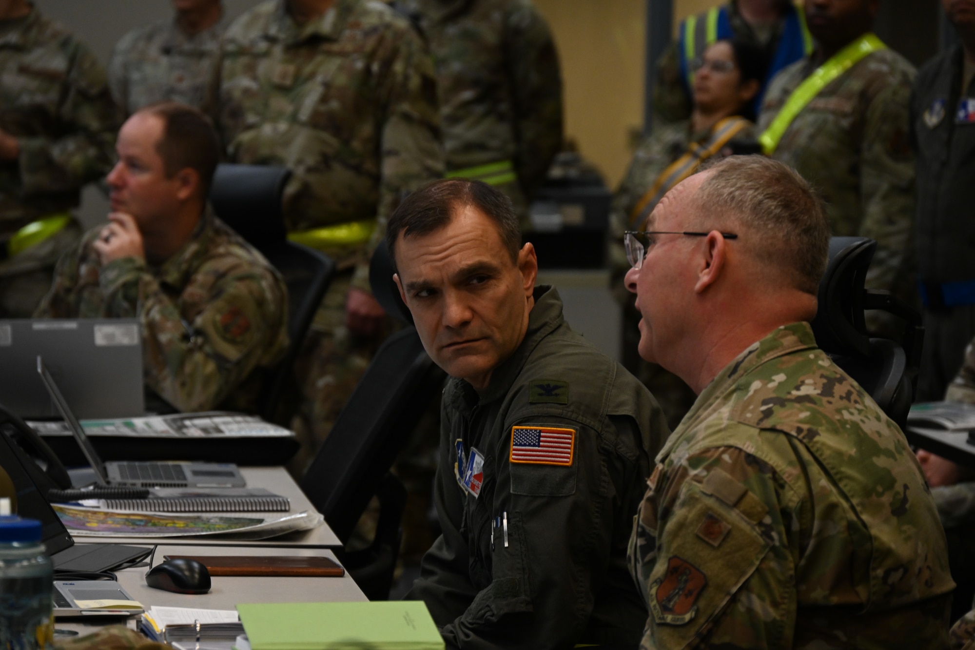 Airmen assigned to the 136th Airlift Wing participating in a combat readiness training exercise.