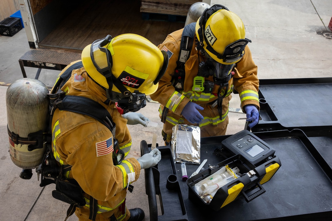 Firefighters conduct training.