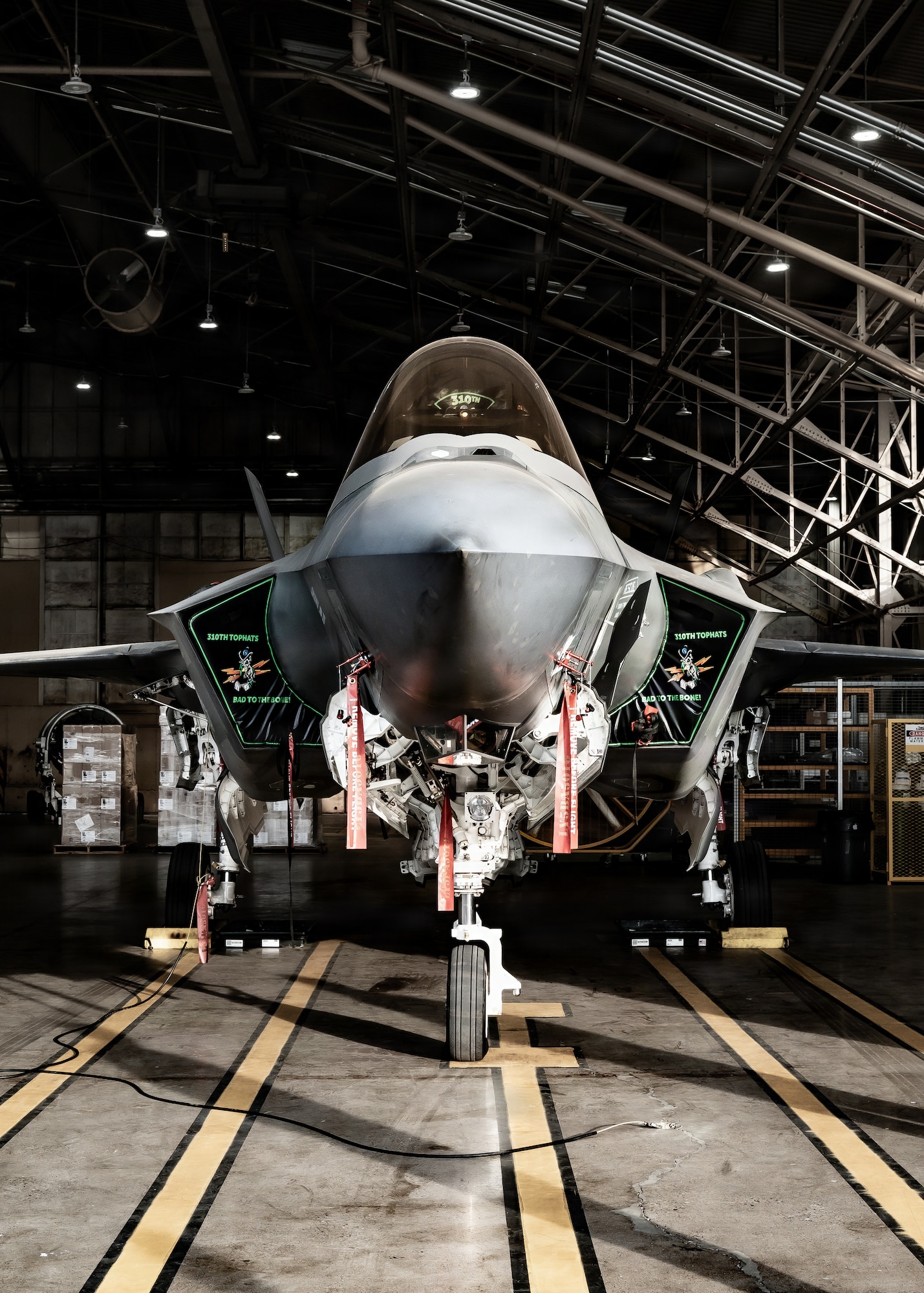 A U.S. Air Force F-35A Lightning II assigned to the 310th Aircraft Maintenance Unit, is readied for flight, Jan. 28, 2026, at Luke Air Force Base, Arizona. The aircraft supported integrated fourth- and fifth-generation training, ensuring Airmen are prepared to operate effectively in complex operational scenarios. (U.S. Air Force photo by Airman 1st Class Belinda Guachun-Chichay)