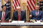 Secretary of State Marco Rubio and President Donald J. Trump listen as Secretary of War Pete Hegseth provides remarks during a Jan. 29, 2026, cabinet meeting at the White House.