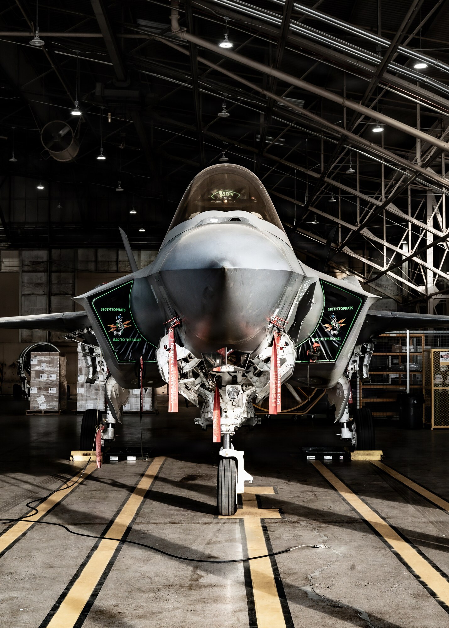 A U.S. Air Force F-35A Lightning II assigned to the 310th Aircraft Maintenance Unit, is readied for flight, Jan. 28, 2026, at Luke Air Force Base, Arizona. The aircraft supported integrated fourth- and fifth-generation training, ensuring Airmen are prepared to operate effectively in complex operational scenarios. (U.S. Air Force photo by Airman 1st Class Belinda Guachun-Chichay)