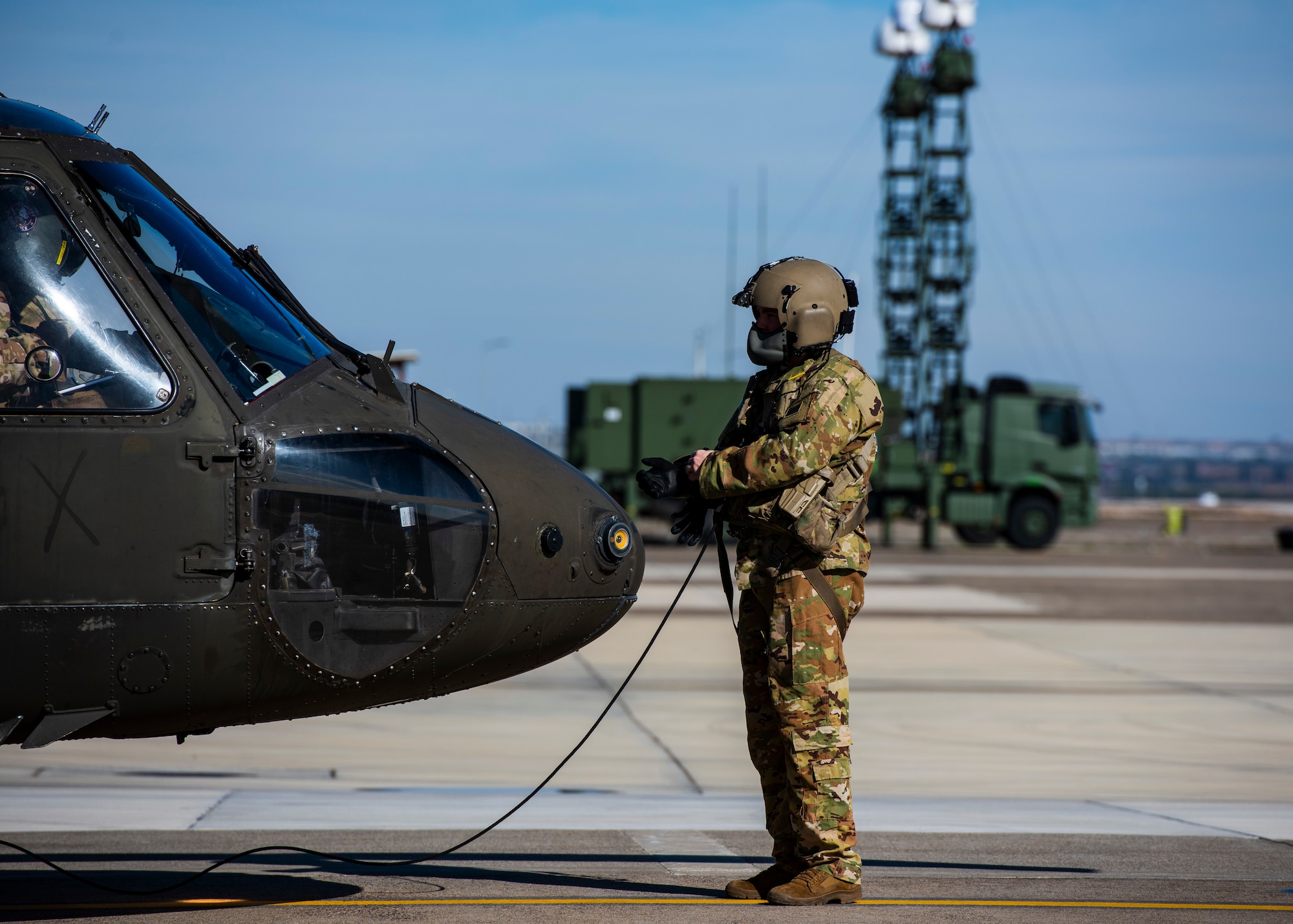 A U.S. Army Soldier conducts pre-flight procedures
