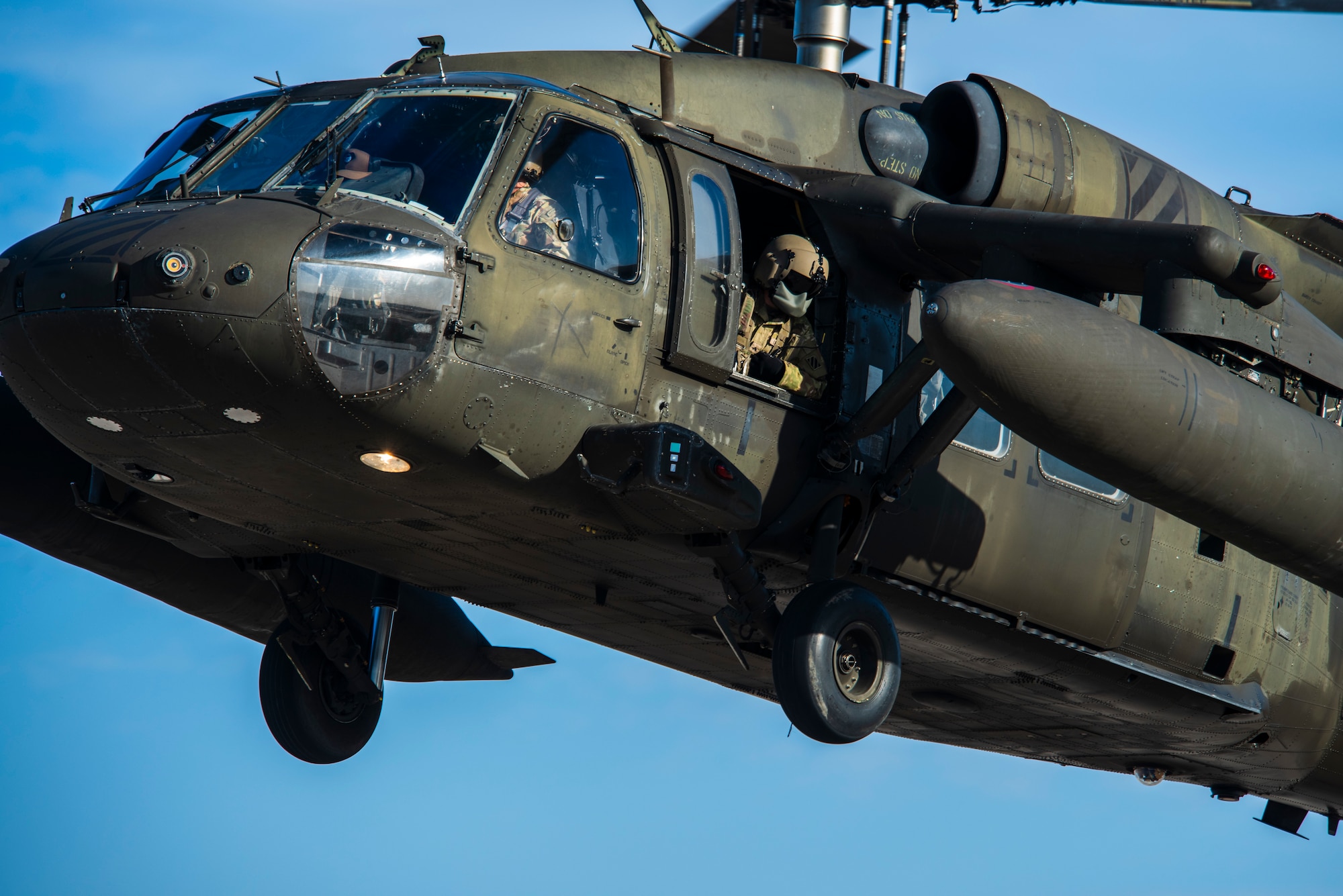 A  UH-60 Black Hawk helicopter lifts off