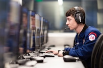 Cadet sitting in computer lab