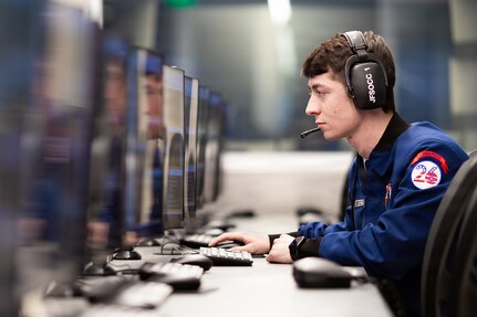 Cadet sitting in computer lab