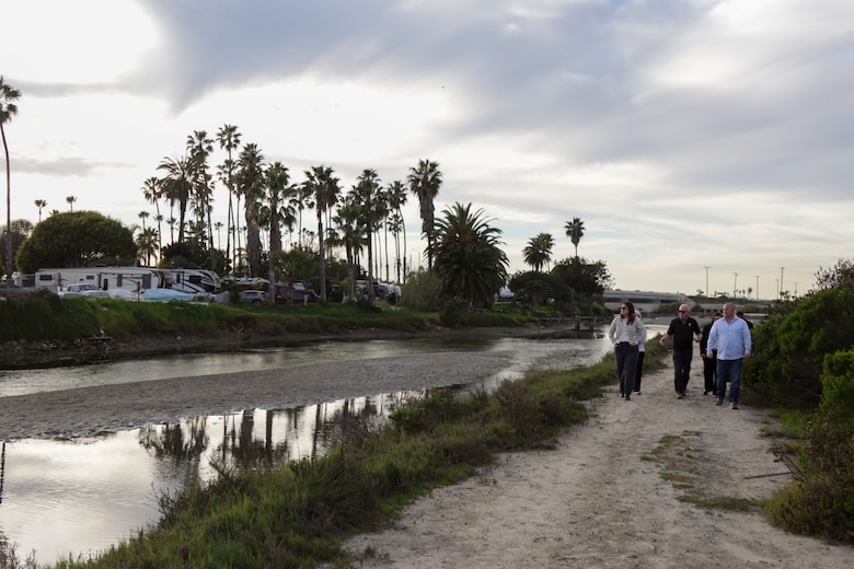 U.S. Army Corps of Engineers senior executive service and South Pacific Division personnel walk through Los Angeles District projects the afternoon of Jan. 27 on the Santa Ana River Salt Marsh with USACE LA District employees.