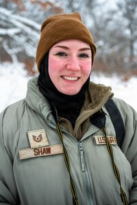U.S. Air Force Tech. Sgt. Wynndermere Shaw, a public affairs specialist with the 182nd Airlift Wing, Illinois Air National Guard, poses for a portrait  during Northern Strike 26-1.