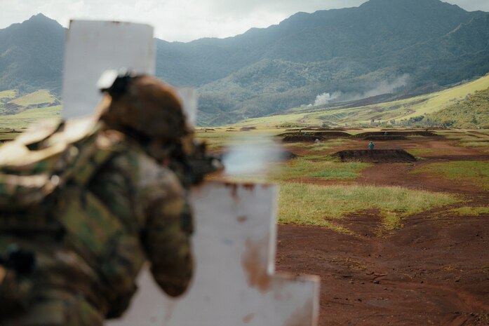 A Soldier assigned to the 25th Infantry Division engages targets with the M7 rifle during live-fire training at Schofield Barracks, Hawaii, Jan. 24, 2026.