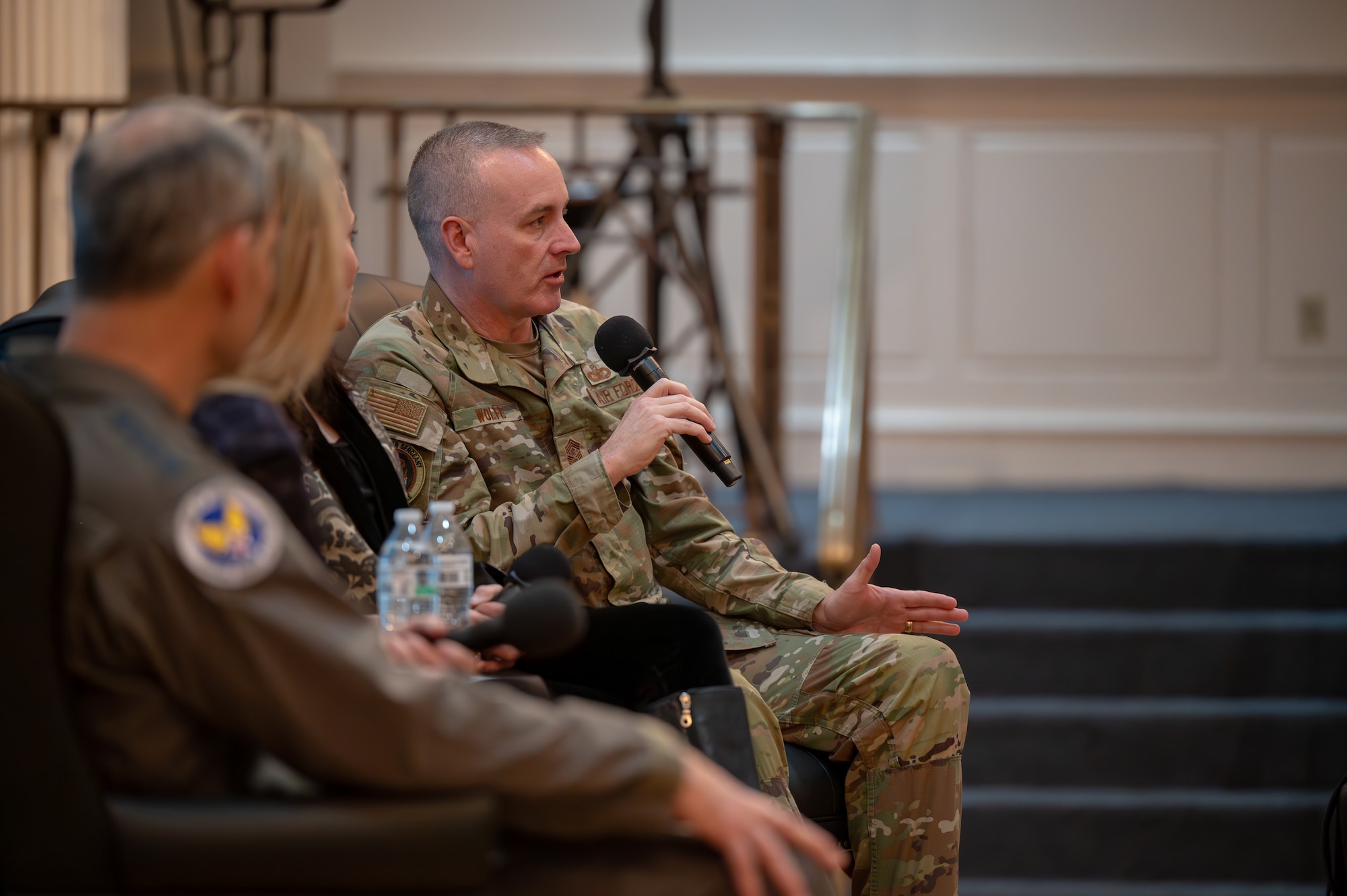 CMSAF speaks on a PCTT panel at Maxwell AFB.