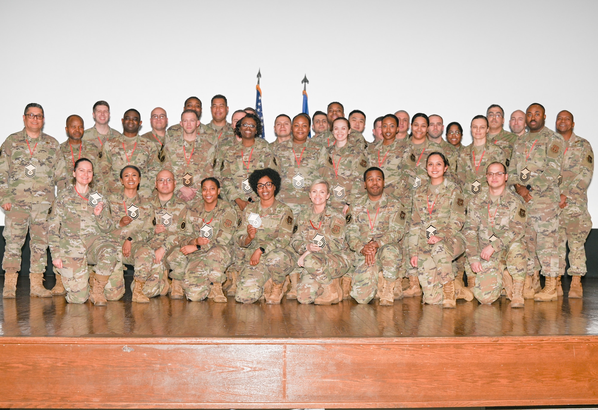 Airmen from the 459th ARW pose for a group photo moments after the Senior NCO Induction Ceremony held at the 459th during its January UTA weekend. (U.S. Air Force photo by Senior Airman Alexcia Givens).