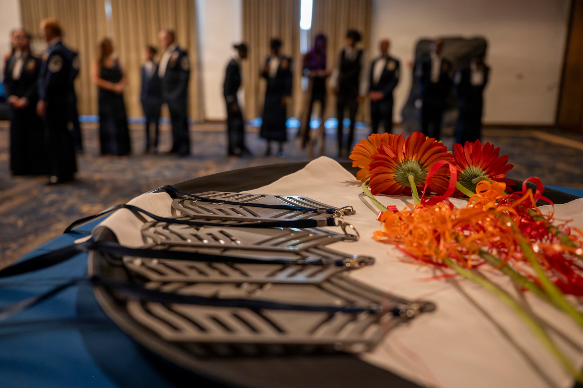 A photo of medallions displayed during a ceremony