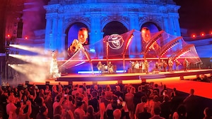 U.S. Army Soldiers with "Free Groove," the premier music ensemble of the U.S. Army Europe and Africa Band & Chorus, deliver three distinct performances across the Brussels Triumphal Arch, the Autoworld museum, and Square de la bouteille in Brussels, Belgium, June 29, 2026. The day of performances culminated in a joint on-stage collaboration with the "Zac Brown Band" to represent the U.S. Army Europe and Africa Band during diplomatic and public outreach events celebrating the transatlantic alliance. (U.S. Army photo by Staff Sergeant Jeffery McCormick)