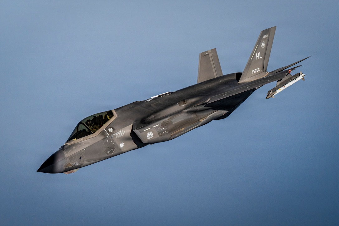 A U.S. Air Force F-35A Lightning II aircraft flies in the U.S. Central Command area of responsibility June 19, 2026. (U.S. Air Force photo by Senior Airman Adriana Jordan-Alcaniz)