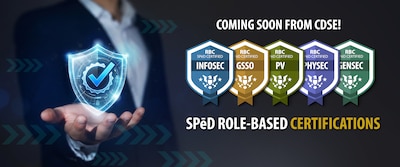 This graphic was created by the Creative Services branch of the Security Training operations group (ST) of the Defense Counterintelligence and Security Agency (DCSA), on June 11, 2026, using the Adobe creative suite of applications. As the training arm of DCSA, the Security Training group has built new role-based certification programs for the DOW workforce, services, and industry partners to address and engage modern, complex, and evolving threats from adversaries. The layout features a man in a business suit presenting a holographic shield in the palm of his hands.  Badge graphics for the new certifications are featured prominently and display text announces that they are forthcoming from training group's Center for Development of Security Excellence (CDSE).