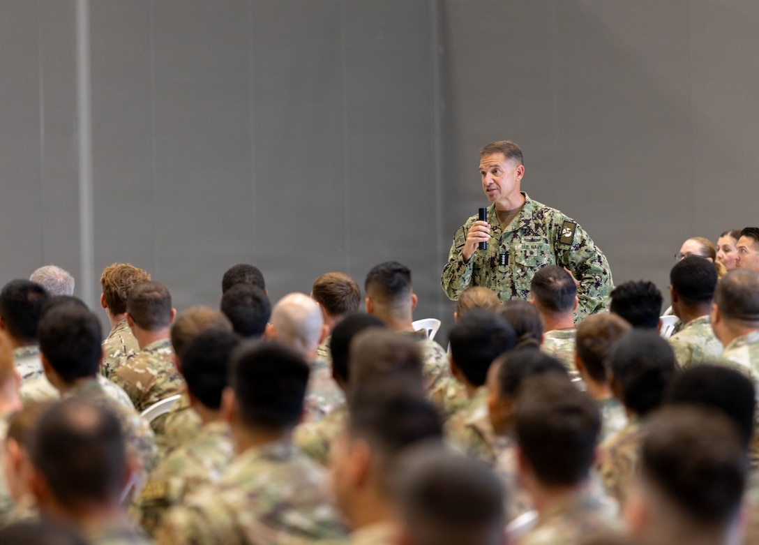 Adm. Brad Cooper, CENTCOM Commander, meets with U.S. troops assigned to U.S. Air Forces Central at a base in Israel, June 27, 2026. Cooper recognized exceptional performers for outstanding mission contributions. (U.S. Central Command Photo)