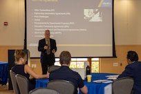 Dr. Joe Teter discusses technology transfer opportunities and pathways for industry collaboration during Carderock's Sensors & Autonomy Reverse Pitch Day.