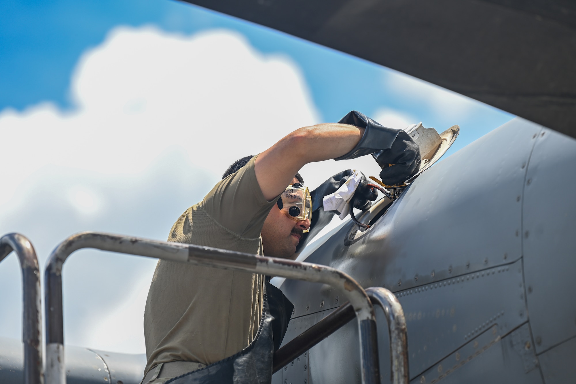 An Airman works on an aircraft.