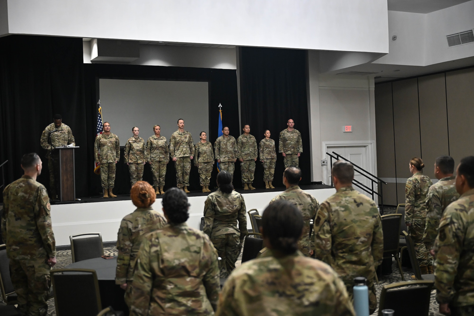 367th Recruiting Group Airmen, Robins Air Force Base, Georgia, honor Medal of Meritorious Service recipients at the Group Training Event held June 8-11, 2026, in Orlando, Florida. (U.S. Air Force photo by Master Sgt. Della Creech)