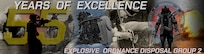 Poster graphic commemorating Explosive Ordnance Disposal Group 2's 55th Anniversary.