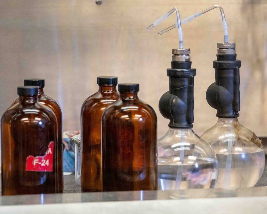 Laboratory equipment is displayed in the fuels laboratory.