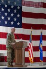 U.S. Air Force Col. Daniel Shimonsky, 91st Operations Group incoming commander, renders remarks during a change of command ceremony at Minot Air Force Base, North Dakota, June 24, 2026