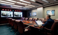 Chairman of the Joint Chiefs of Staff Gen. Dan Caine provides remarks during the 2026 African Chiefs of Defense Conference virtually from the Pentagon in Arlington, Virginia, July 1, 2026. (DoW Photo by Benjamin Applebaum)