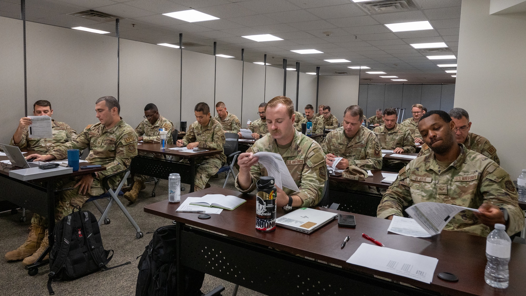 U.S. Air Force maintainers assigned to various squadrons attend the Aircraft Battle Damage Evaluation course at Joint Base McGuire-Dix-Lakehurst, N.J., June 23, 2026.